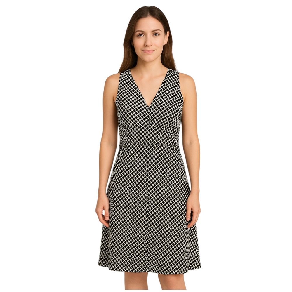 Ann Taylor Petites Dress 4P Black Cream Geometric Sleeveless